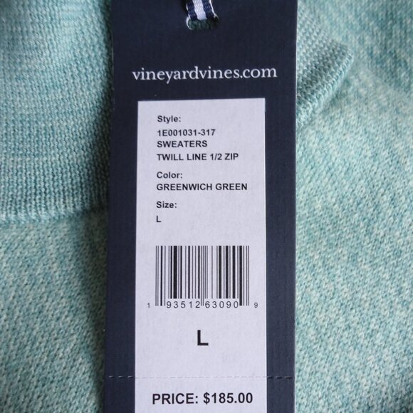 NWT Vineyard Vines Pullover L Twill Line 1/2 Zip Merino Wool - Picture 8 of 9